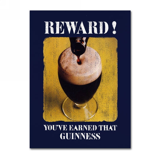 This Guinness Brewery 'Reward' Canvas Art proudly displays the reward you've earned from Guinness.