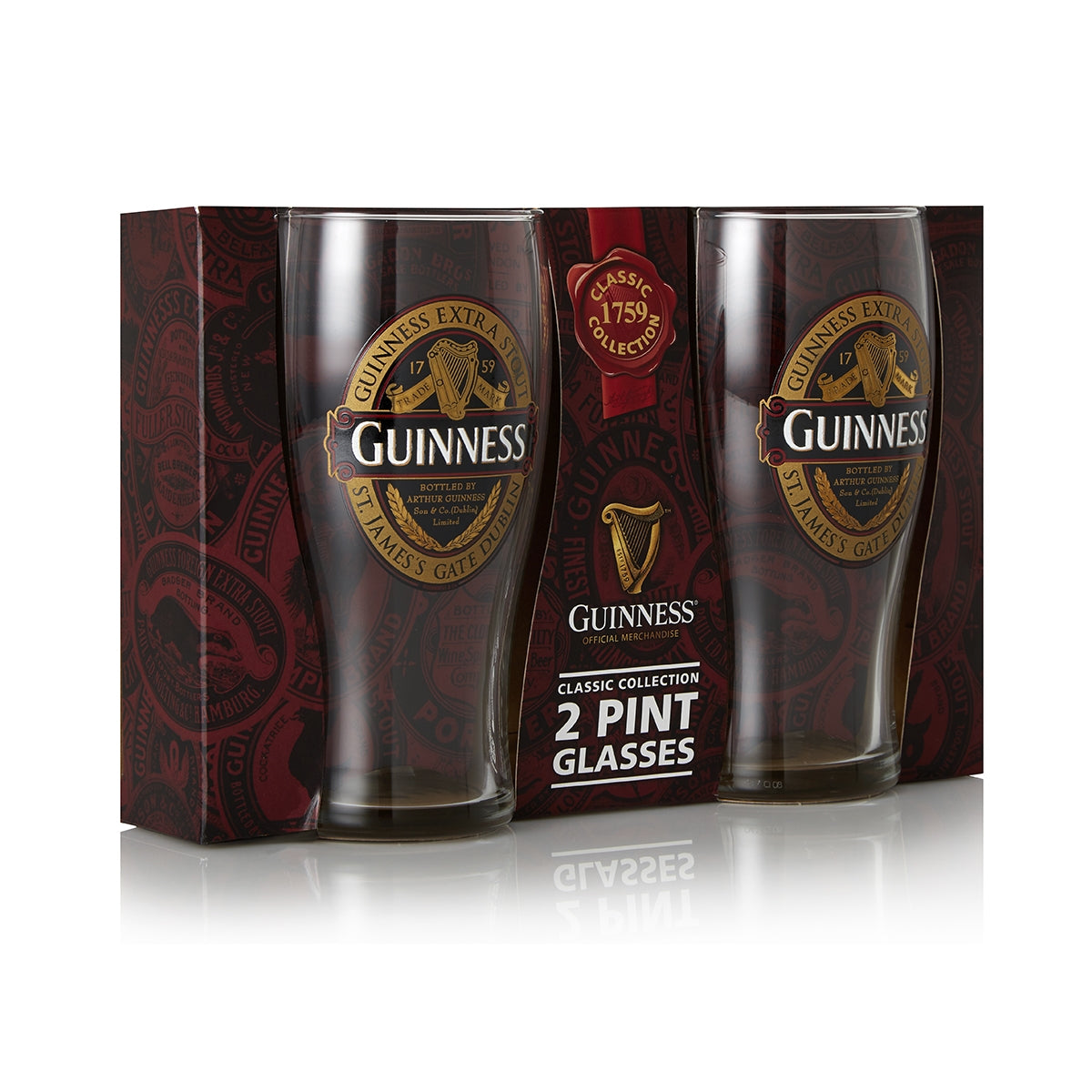 Set of official Guinness Classic Pint Glass Twin Pack.