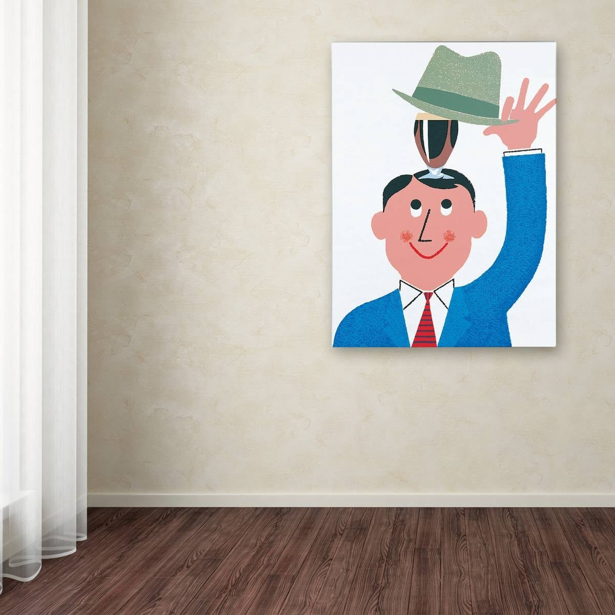 A playful illustration of a man with a hat on his head, created on Guinness Brewery's 'Guinness XV' Canvas Art.