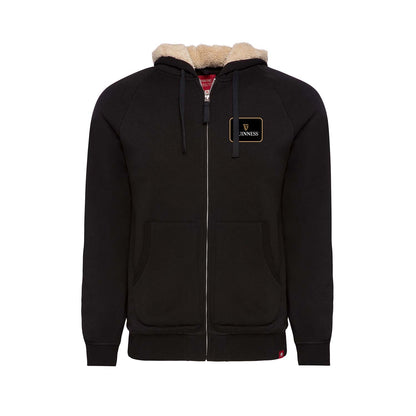 A cozy Guinness Sherpa Lined Hoodie with a Guinness logo on it.