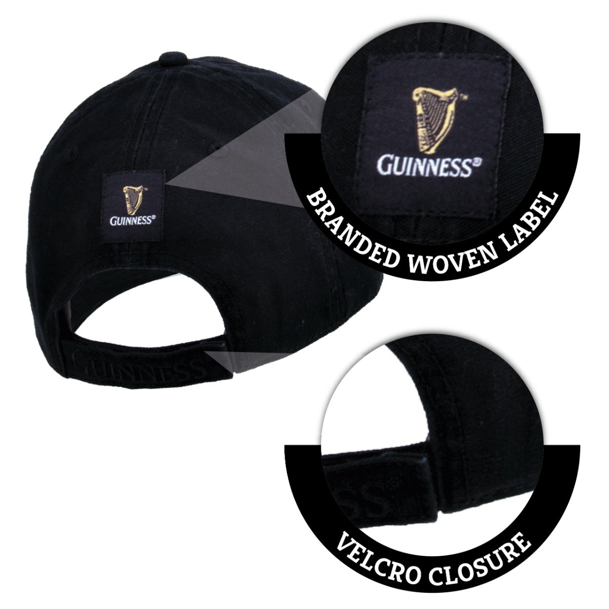 Black Guinness baseball cap: Guinness Black & Caramel Cap with Leather Patch by Guinness.