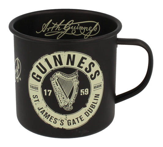 Guinness Enamel Black Mug: Guinness branding.