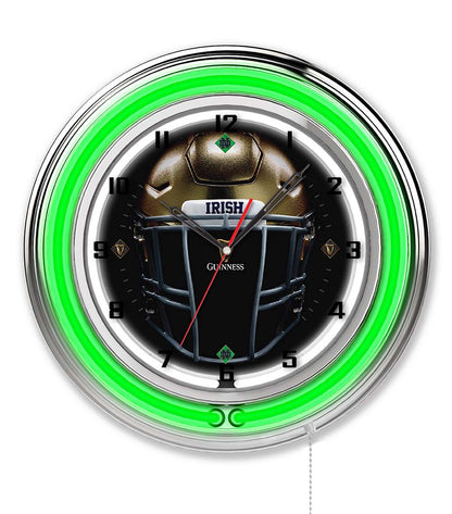 A Guinness Notre Dame Helmet Double Neon Wall Clock with an image of a football helmet.