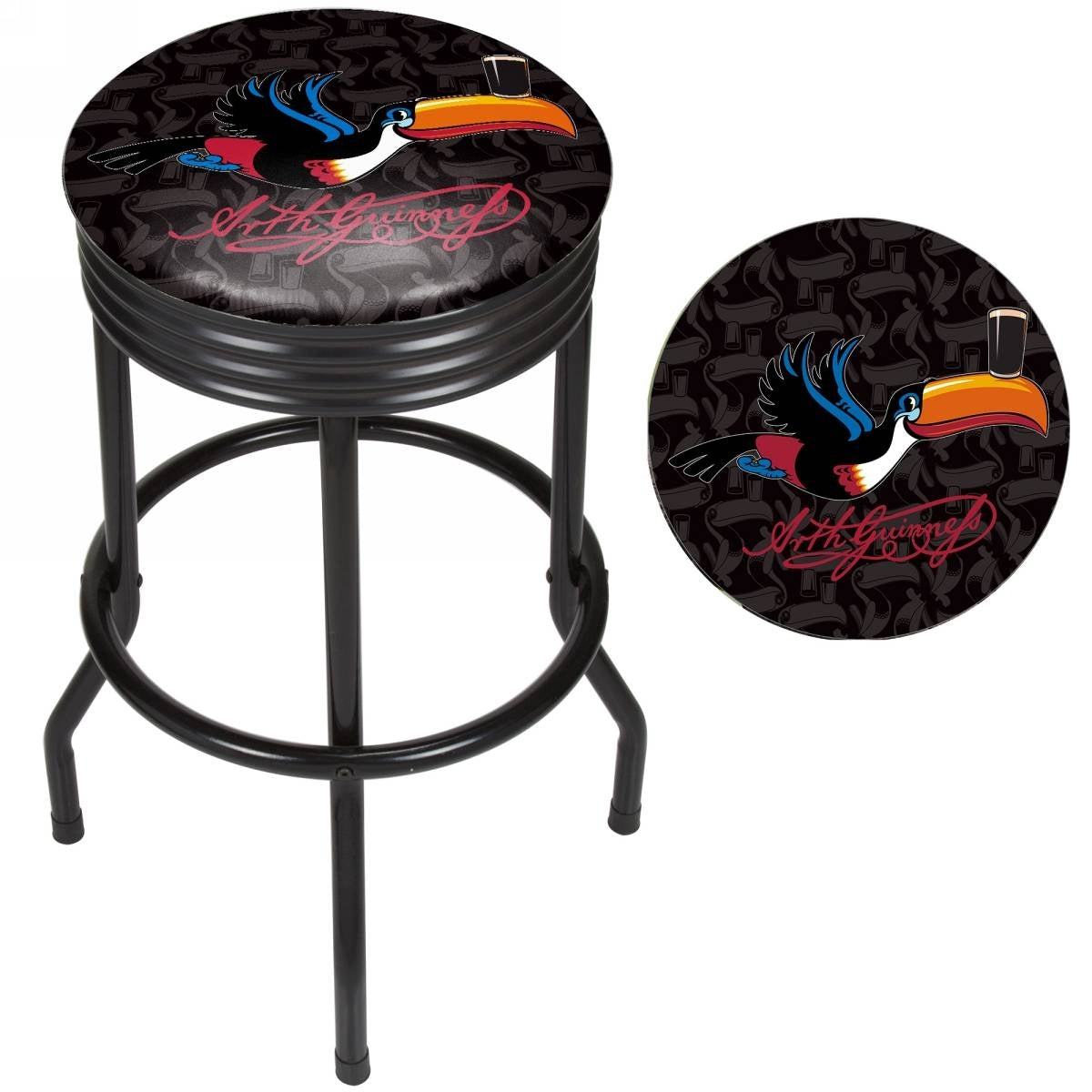 A Guinness Black Ribbed Bar Stool - Toucan swivel barstool.