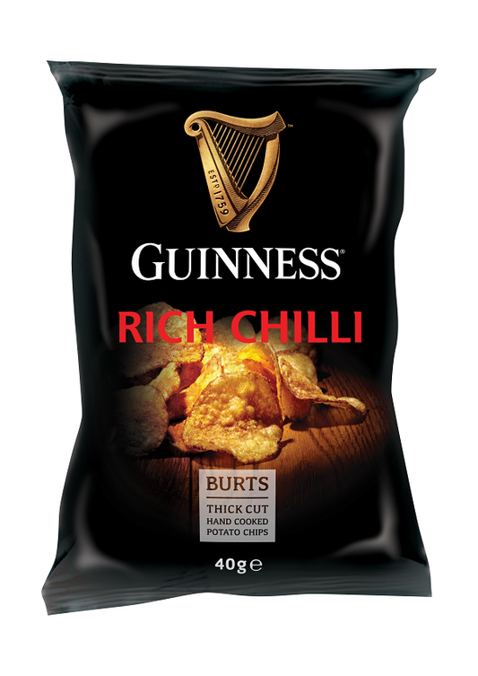 Guinness' Burts Guinness® Rich Chili Potato Chips with a rich chilli flavor.