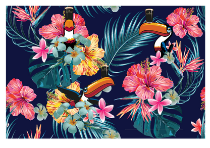 This Guinness Toucan Hawaiian shirt features a vibrant tropical pattern with toucans and flowers, perfect for those seeking a stylish and unique Guinness Hawaiian shirt with tropical plants and flowers.