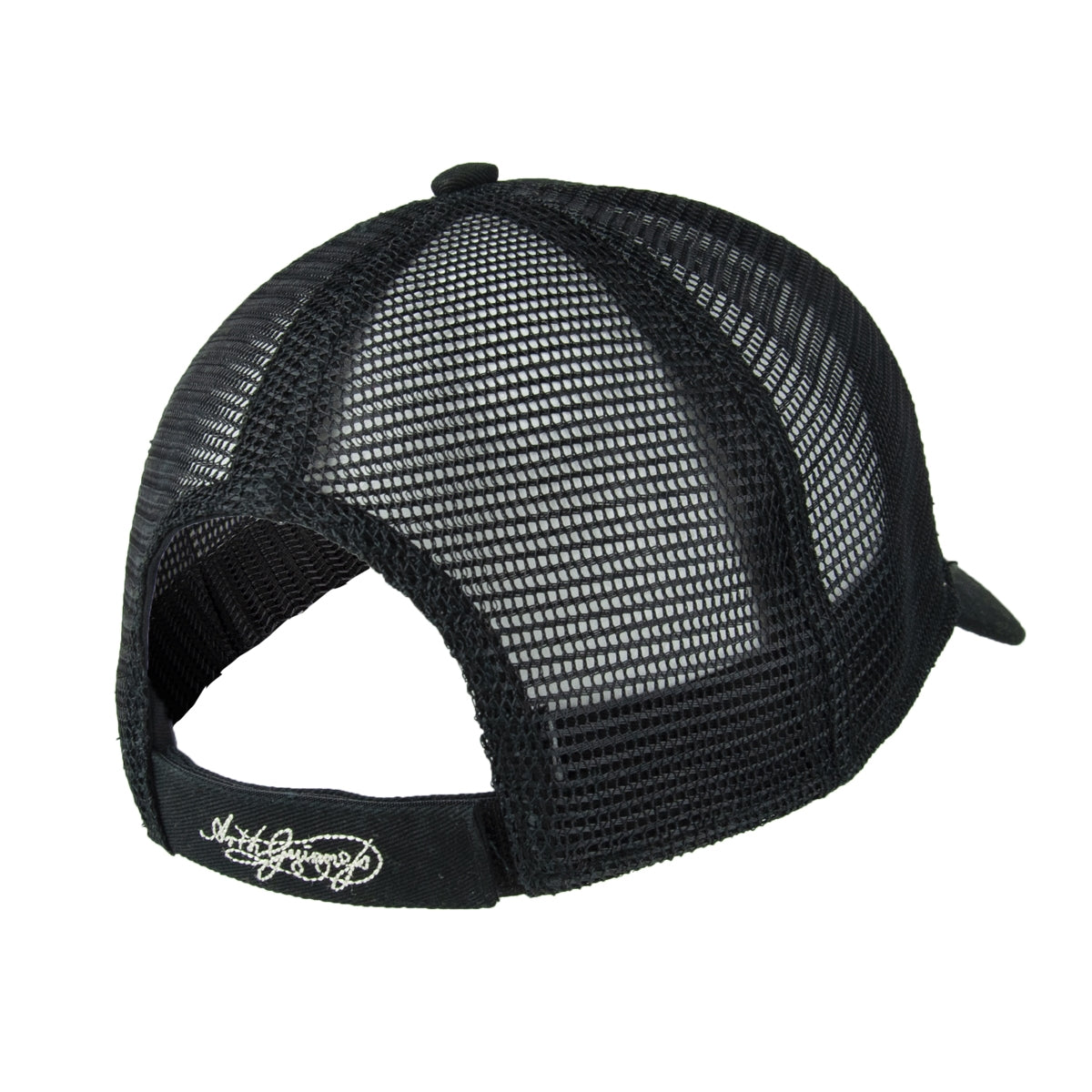 An adjustable Guinness Signature Black Trucker Mesh Baseball Cap with a Guinness logo on the back.