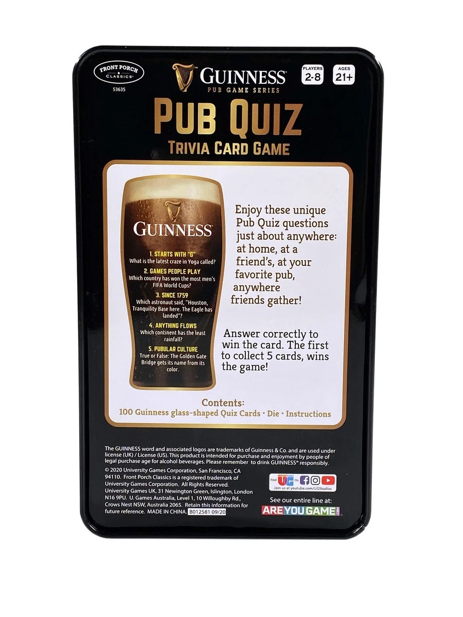 SEO-optimized Guinness Pub Quiz Trivia Card Game in a tin.