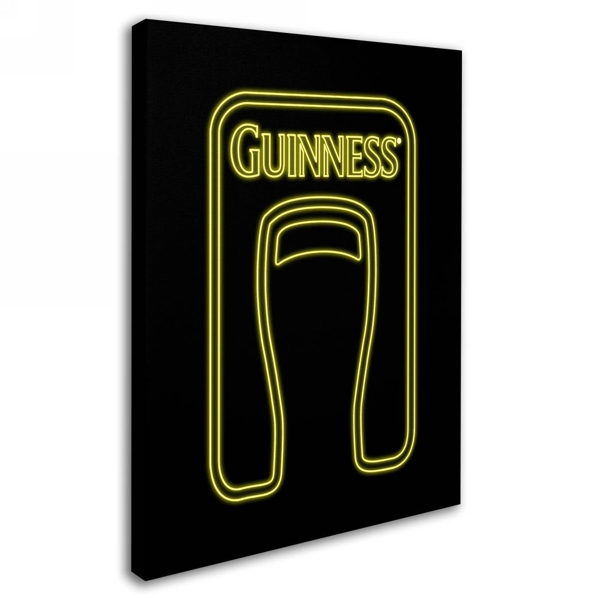 A neon Guinness Brewery 'Guinness VI' Canvas Art sign on a black background.