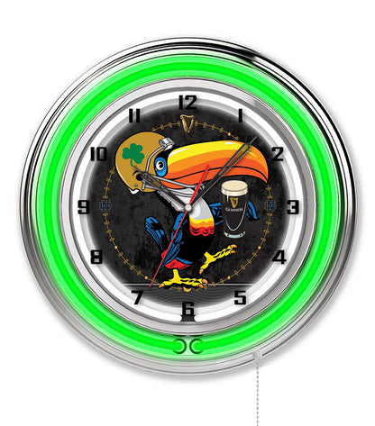 A Guinness Notre Dame Toucan Double Neon Wall Clock.
