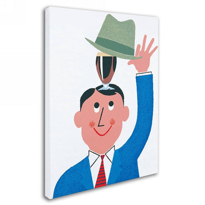 A playful illustration featuring a man with a hat on his head, created on Guinness Brewery's 'Guinness XV' canvas art.