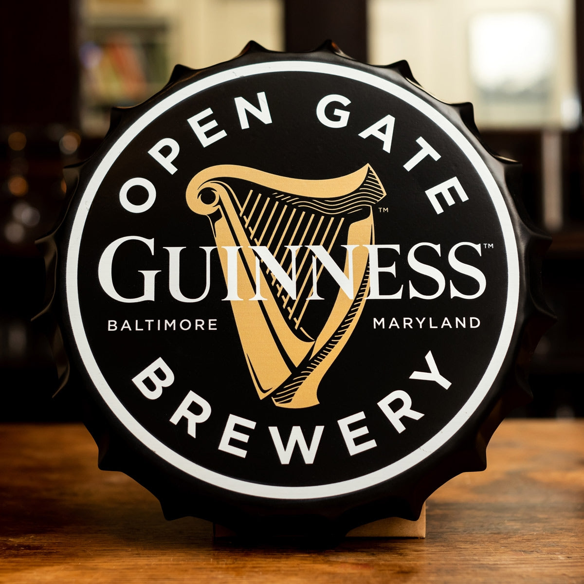 Open Guinness Open Gate Brewery beer bottle cap --> Open Guinness Open Gate Brewery Bottle Top Metal Sign