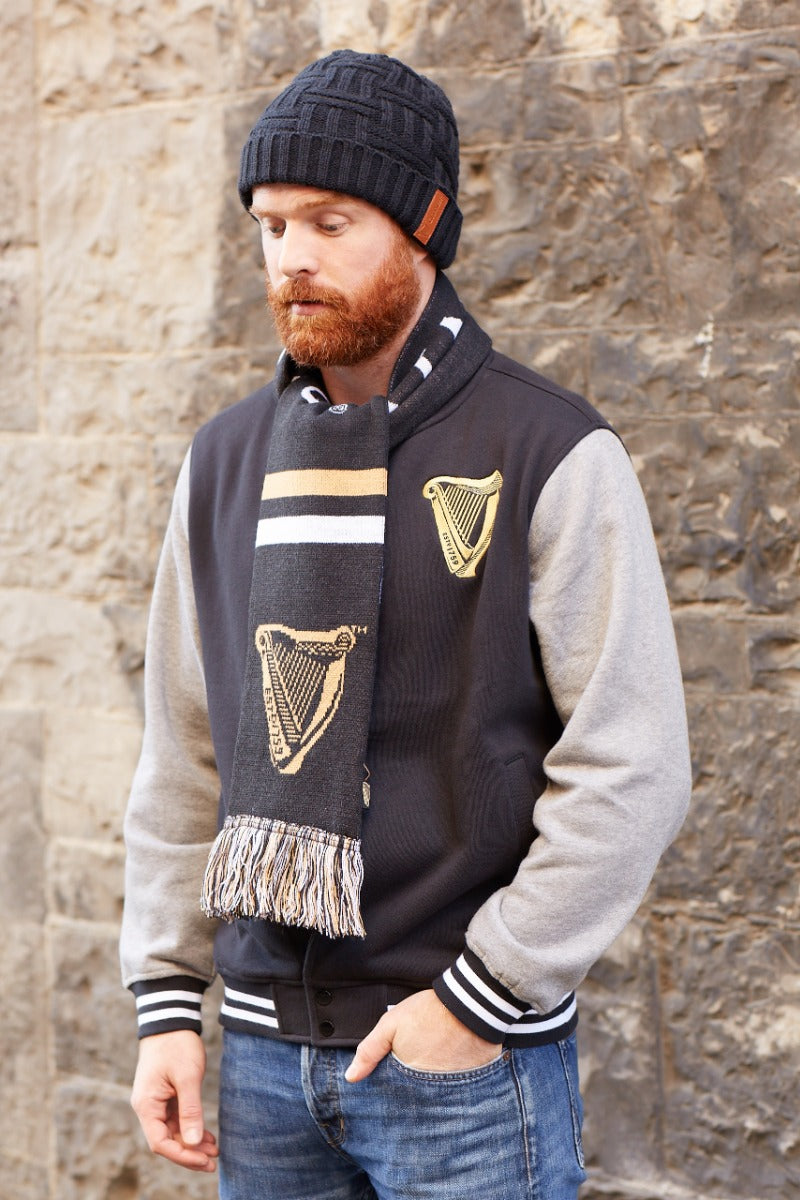 Black Leather Patch Beanie