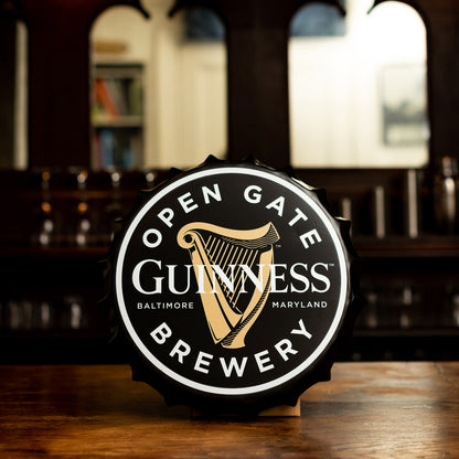 Guinness Open Gate Brewery merchandise featuring Guinness Open Gate Brewery Bottle Top Metal Sign.