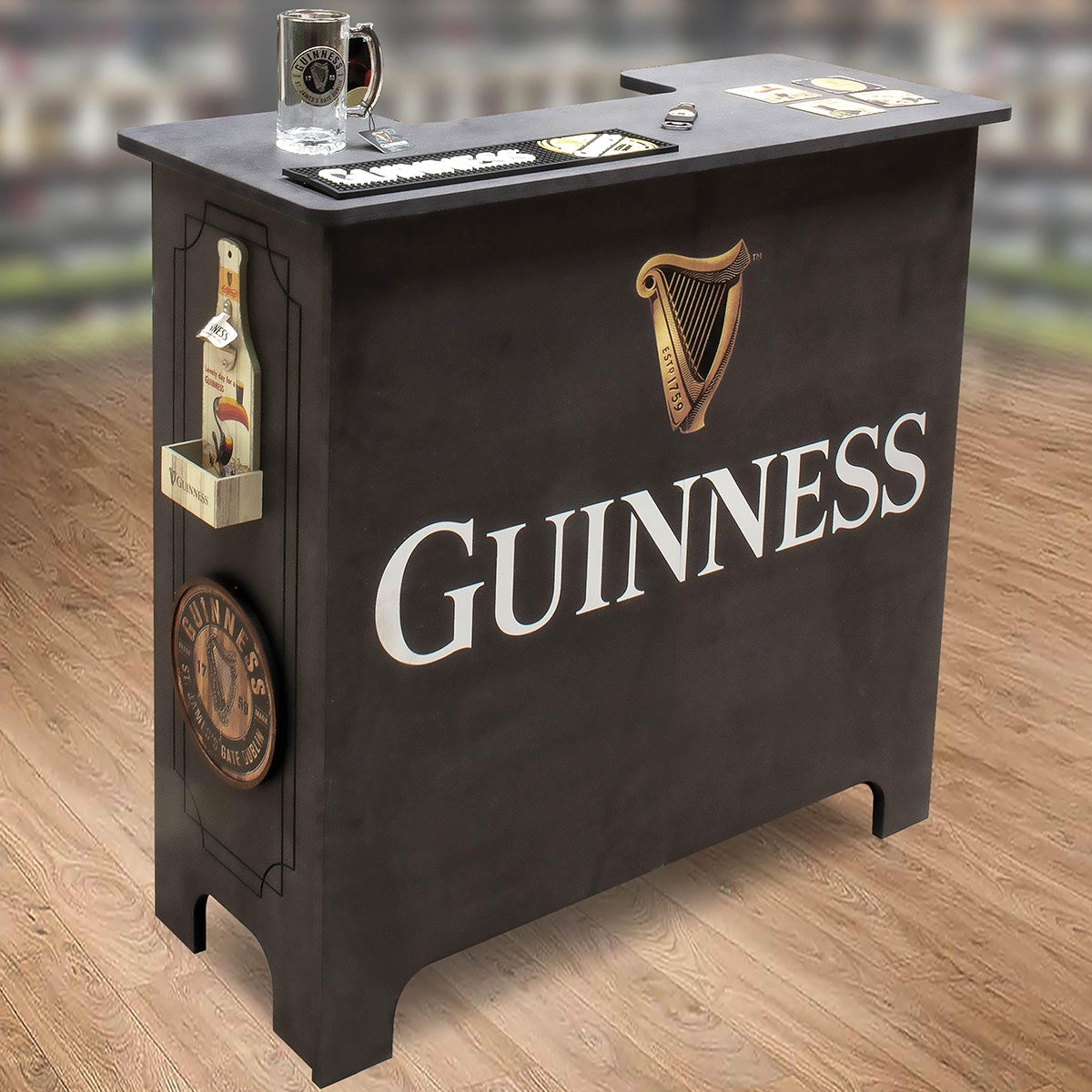 A Guinness® Guinness Home Bar showcasing a bottle of Guinness®, perfect for Guinness® enthusiasts and optimized for SEO.