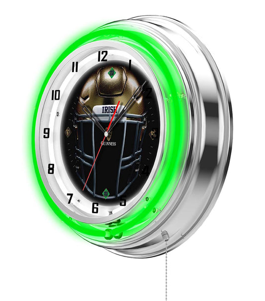 A Guinness Notre Dame Helmet Double Neon Wall Clock with an image of a Star Wars helmet.