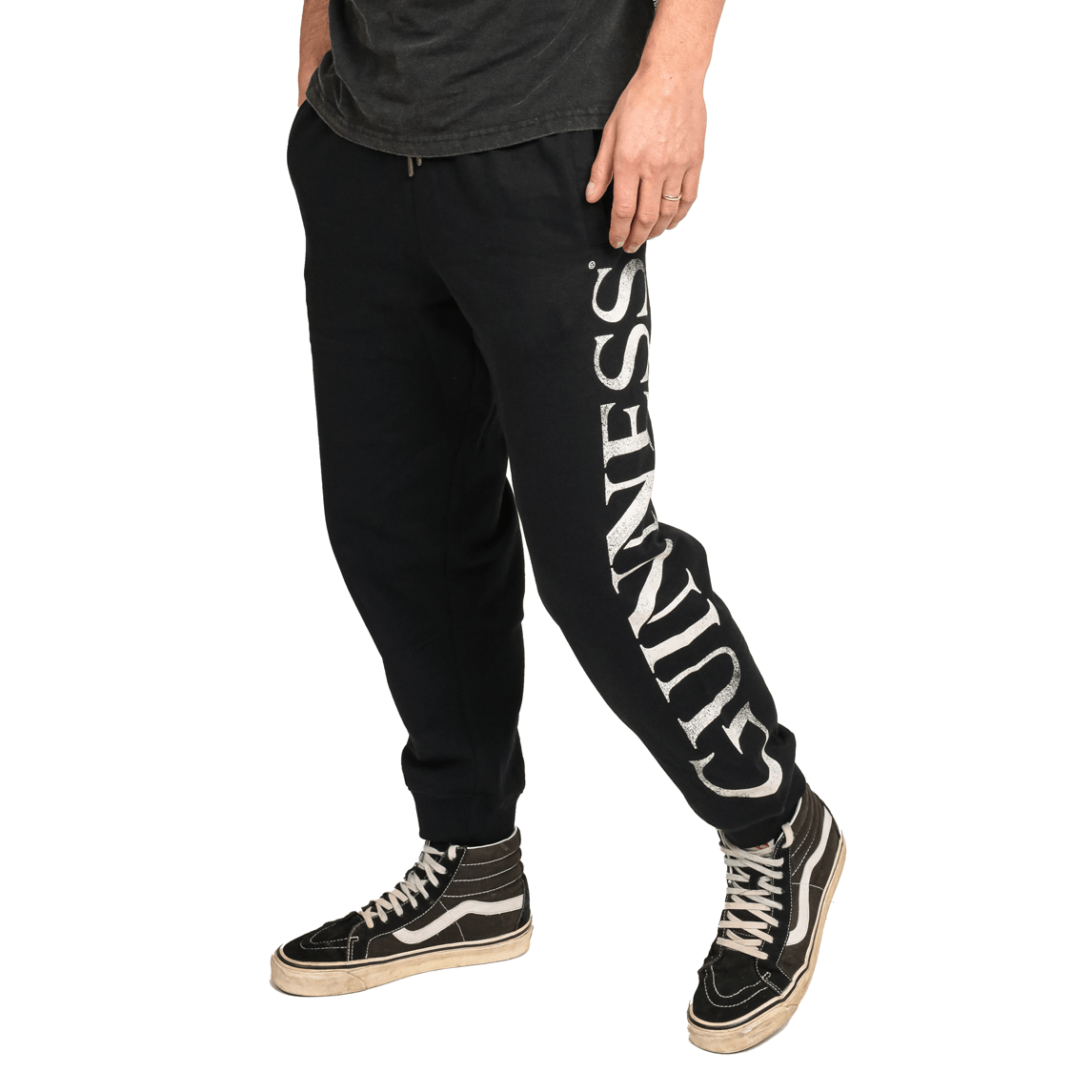 Guinness Joggers - black. Made with organic cotton, these Guinness joggers are both comfortable and stylish. Perfect for lounging or running errands, these joggers are a must-have in any
