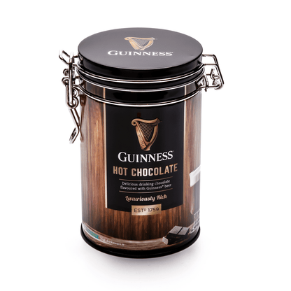 Guinness Indulgence Gift Box, featuring Guinness chocolate in a tin on a white background.