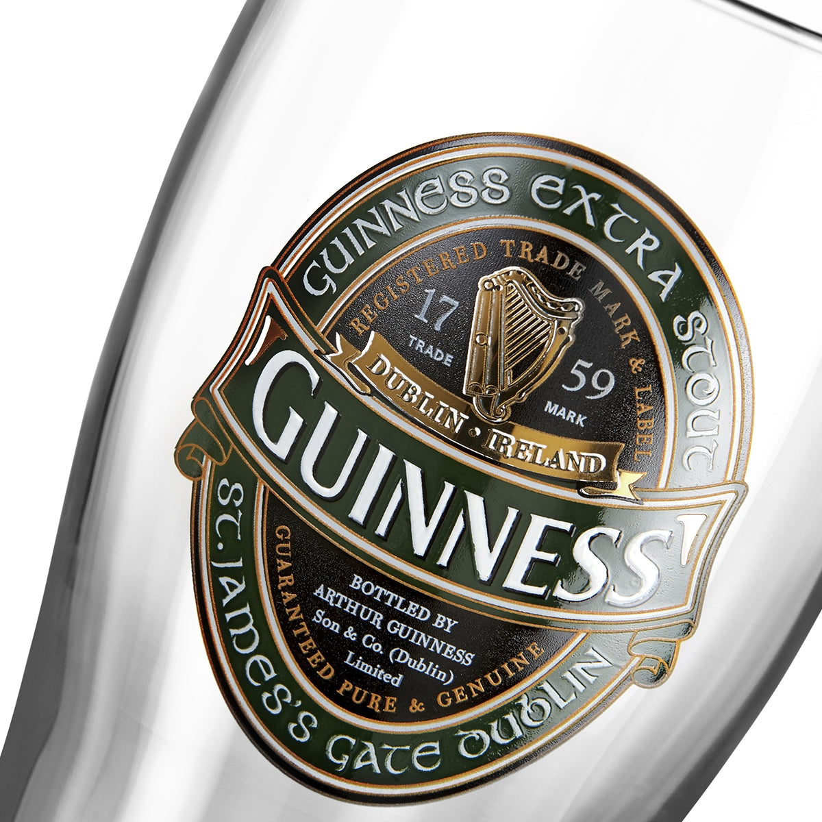 A Guinness Ireland Collection Pint Glass Twin Pack with a Guinness Extra Stout label.