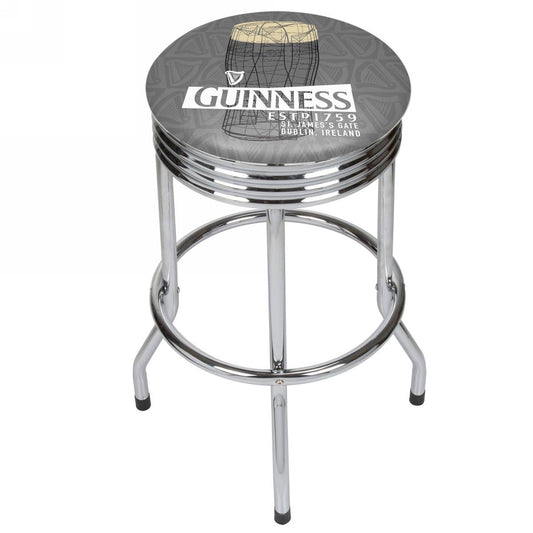 This stylish Guinness Chrome Ribbed Bar Stool - Line Art Pint is perfect for Guinness fans who want to enhance their home bar or entertainment area. Featuring a sleek chrome finish and a ribbed design, this barstool