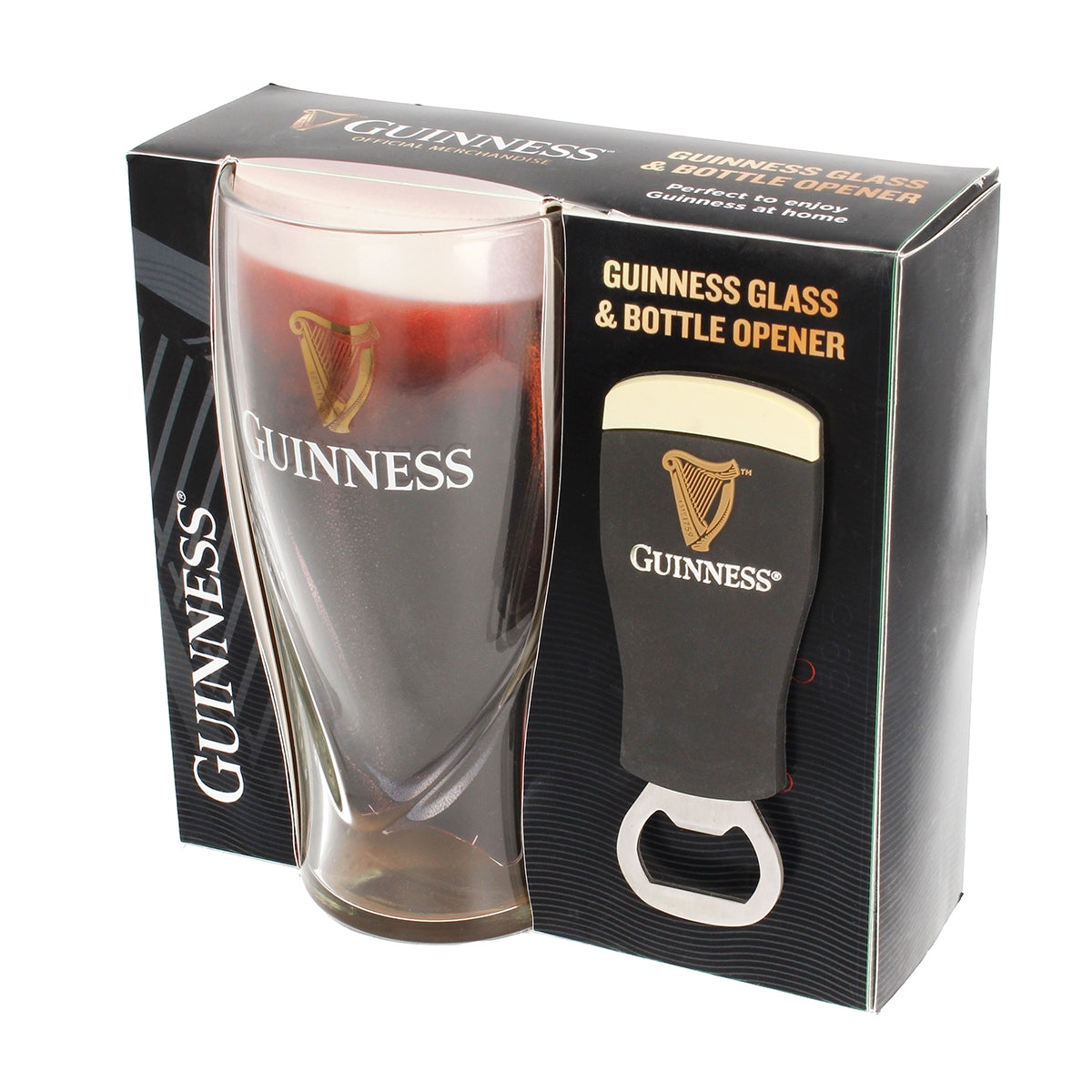 Guinness Embossed 540Ml Glass & Pint PVC Opener Set.