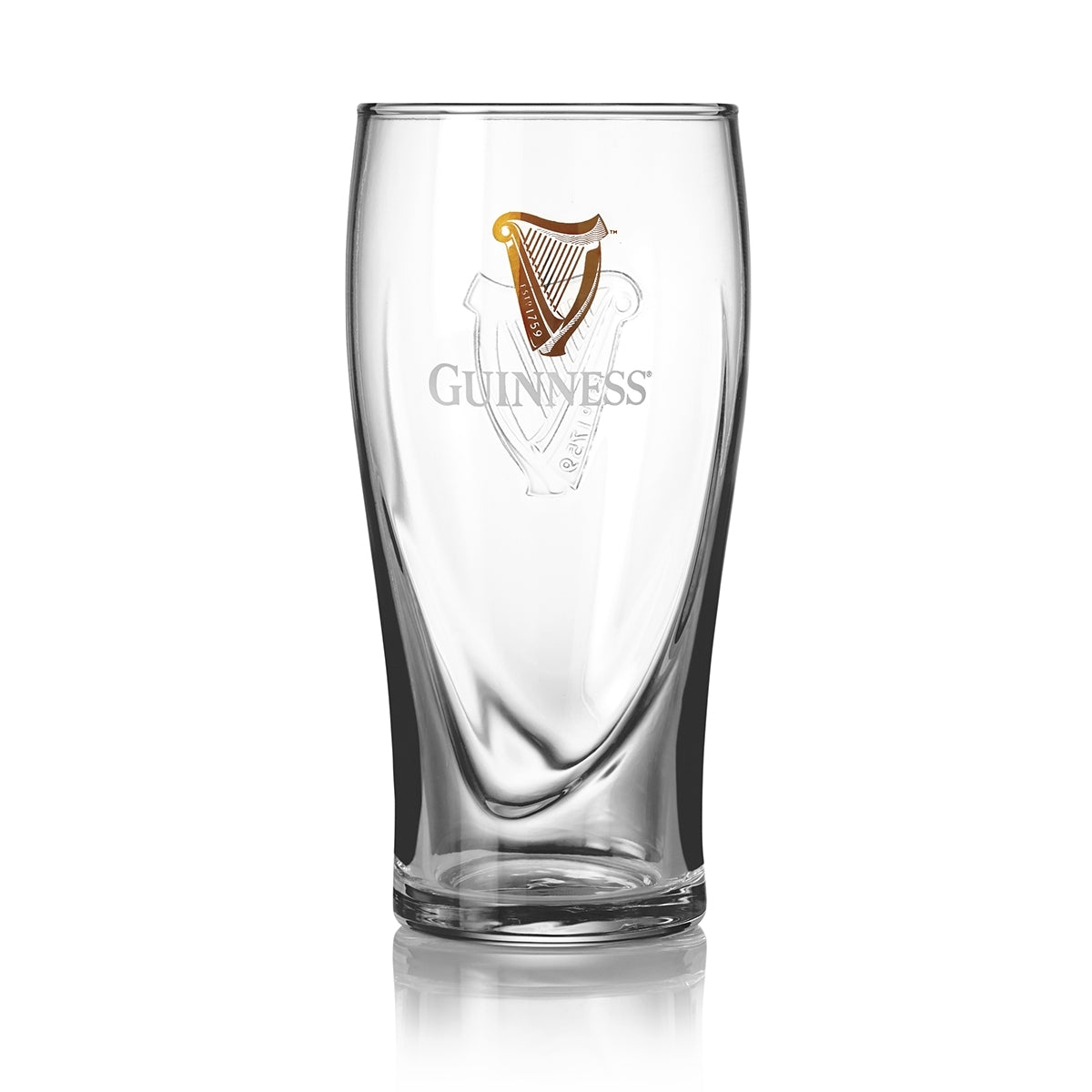 An embossed Guinness Pint Glass 4 Pack on a white background.