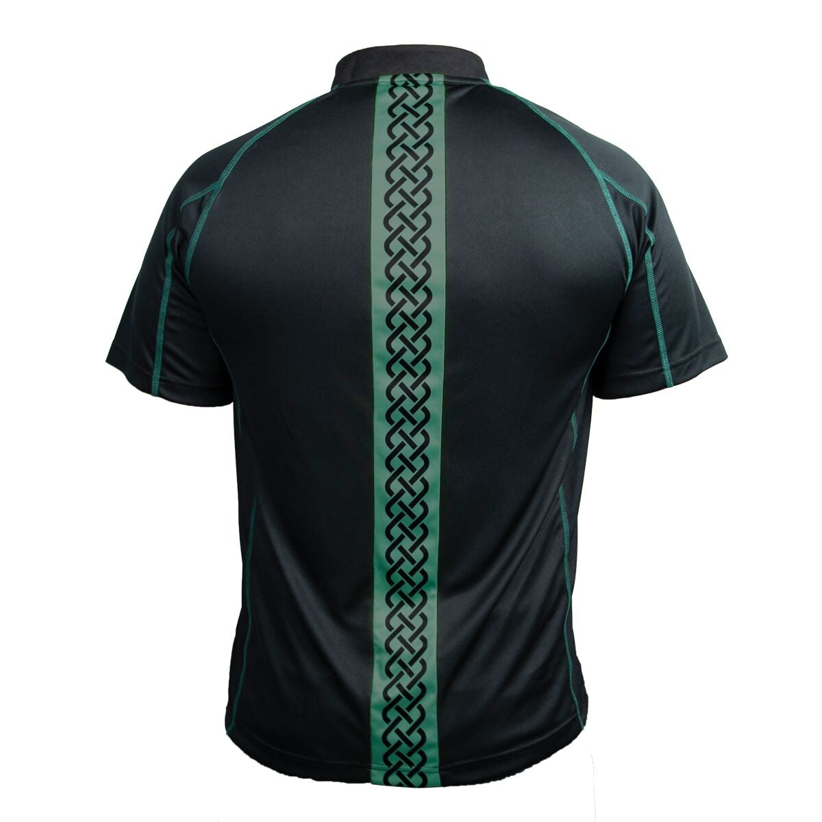 The back of a men's Guinness Black & Green Short Sleeve Rugby Jersey with the Guinness logo.