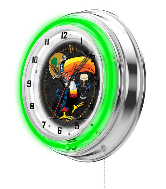 A Guinness Notre Dame Toucan Double Neon Wall Clock, showcasing Irish pride.