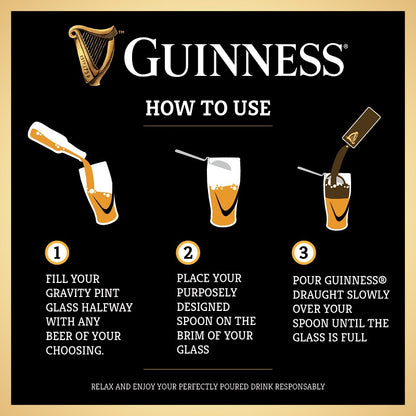 Learn how to use the Guinness Engraved Pouring Spoon with the help of a pouring spoon. This simple utensil will enhance your experience when pouring and enjoying this iconic Irish drink.