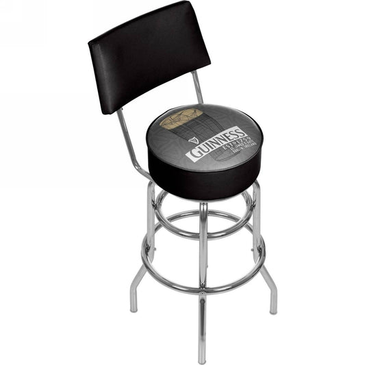 A Guinness Swivel Bar Stool with Back - Line Art Pint logoed swivel bar stool.