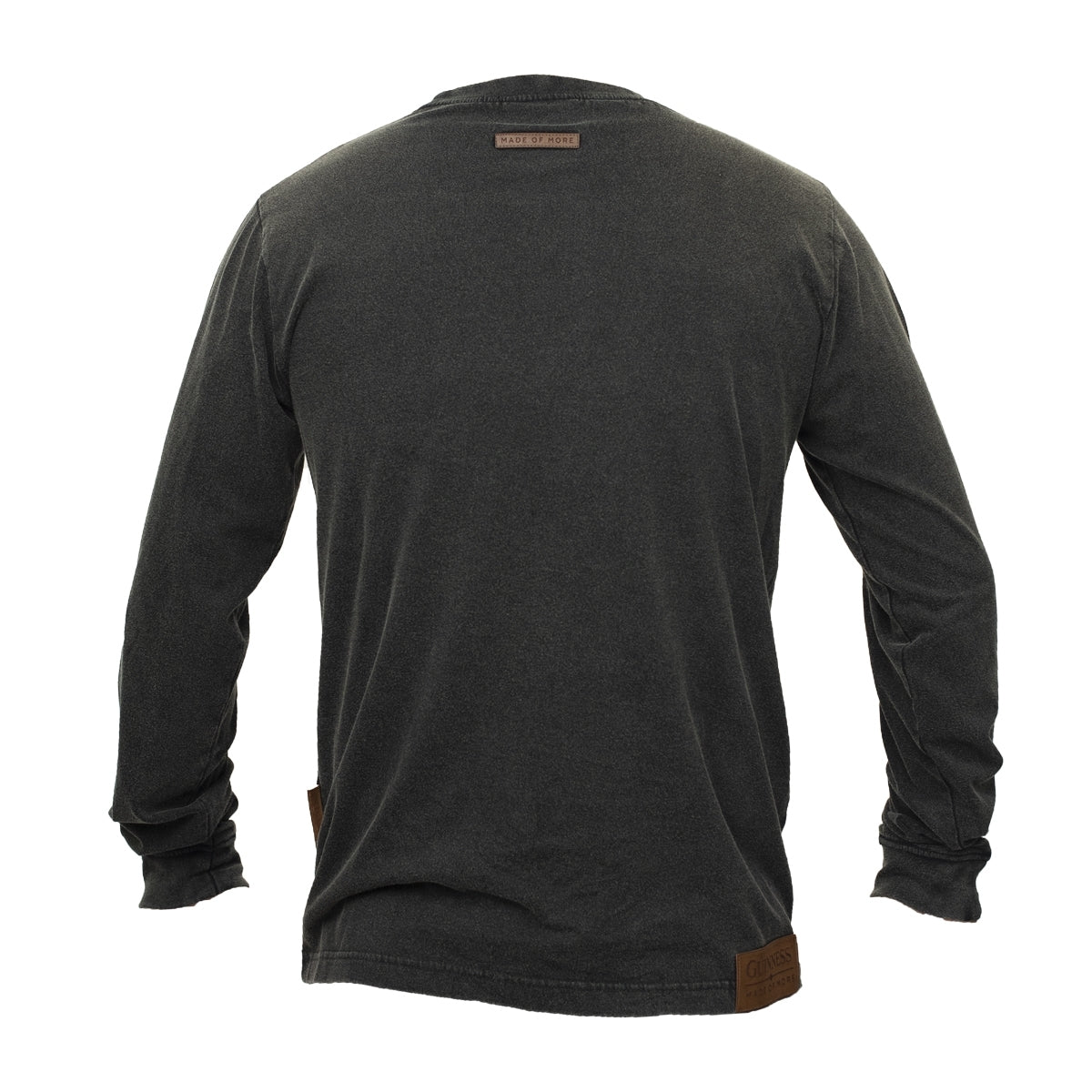 The back view of a man wearing a Guinness Long Sleeve Premium Tee by Guinness.