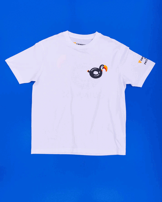 A summer Guinness t-shirt with a FATTI BURKE "LOVELY DAY FOR A GUINNESS" TOUCAN WHITE TEE on it.