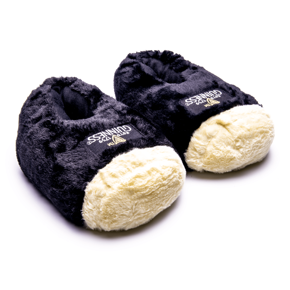 A pair of Guinness® Pint Slippers on a white background.
