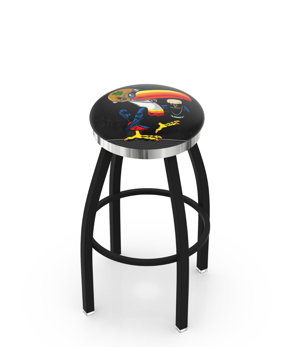 A Guinness Notre Dame Toucan Swivel Bar Stool with Chrome Trim.