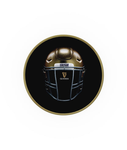 An image of a Guinness Notre Dame Helmet Swivel Bar Stool with Gold Trim on a black background.