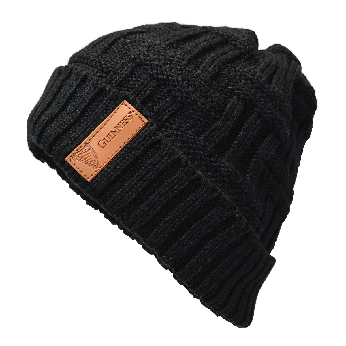 A super warm Guinness Black Leather Patch Beanie.