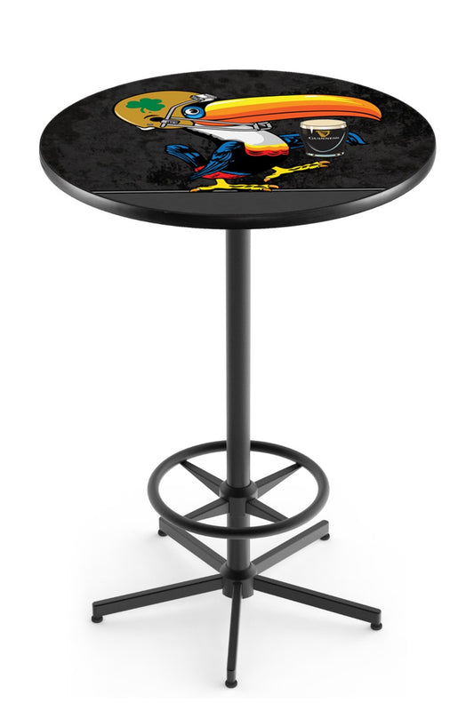 A black Notre Dame Toucan Pub Table with Leg Rest, perfect as a stylish Guinness-themed foot rest.