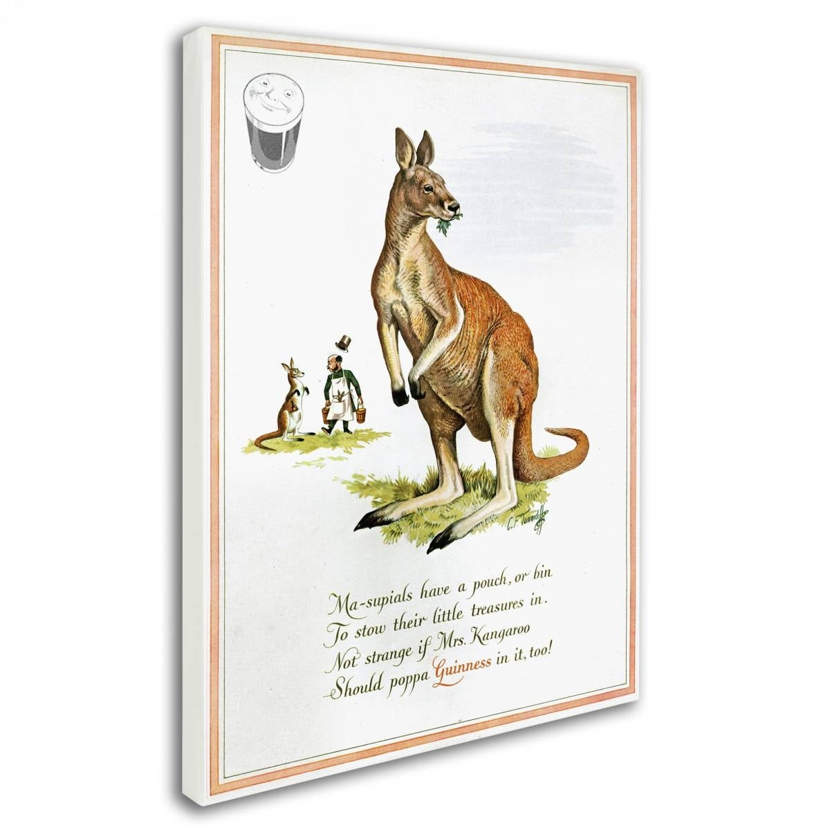 An image of a kangaroo from the Guinness Wall Art Collection featuring the Guinness Brewery 'Guinness Kangaroo' Canvas Art.