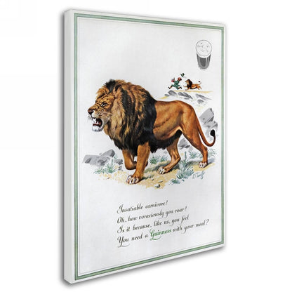 A Guinness Brewery 'Guinness Lion' canvas art featuring an image of a lion alongside a poem.