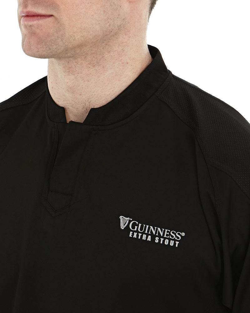 Guinness All Black Rugby Jersey with moisture-wicking jersey fabric and prominent Guinness branding.