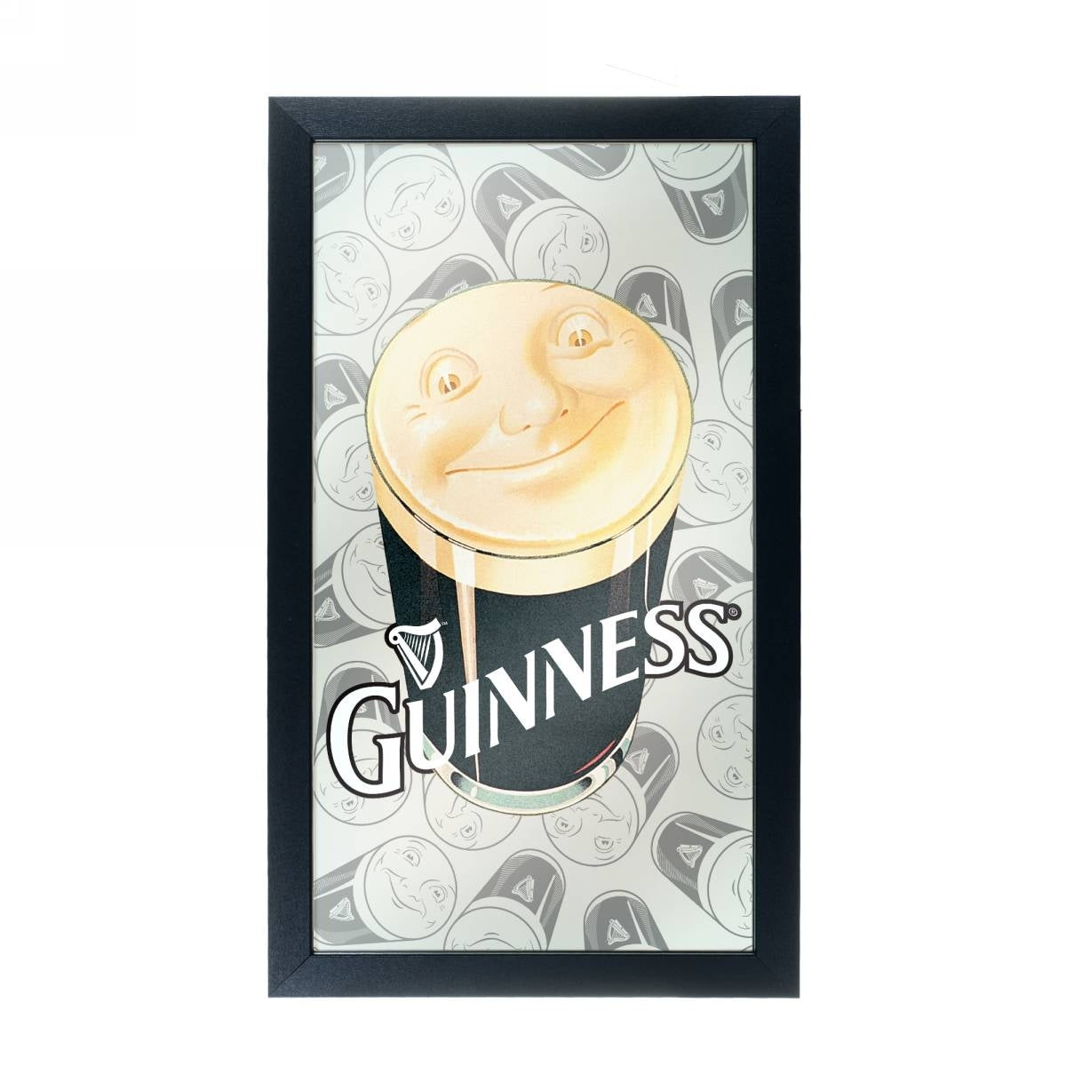 Guinness Framed Mirror Wall Plaque 15 x 26 Inches - Smiling Pint