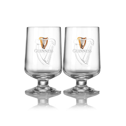 A pair of Guinness Embossed Stem Glass 2 Pack glasses on a white background.