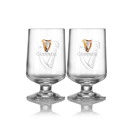 A pair of Guinness Embossed Stem Glass 2 Pack glasses on a white background.