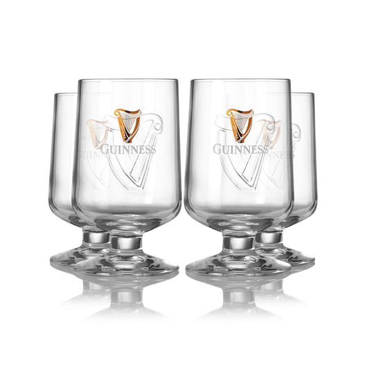 Four Guinness Embossed Stem Glass 4 Pack on a white background.