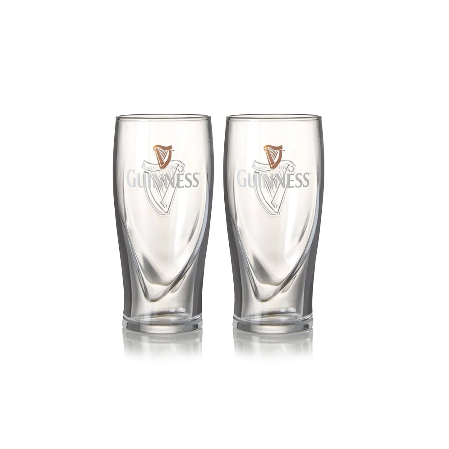 Two Guinness Half Pint Glass 2 Pack on a white surface.