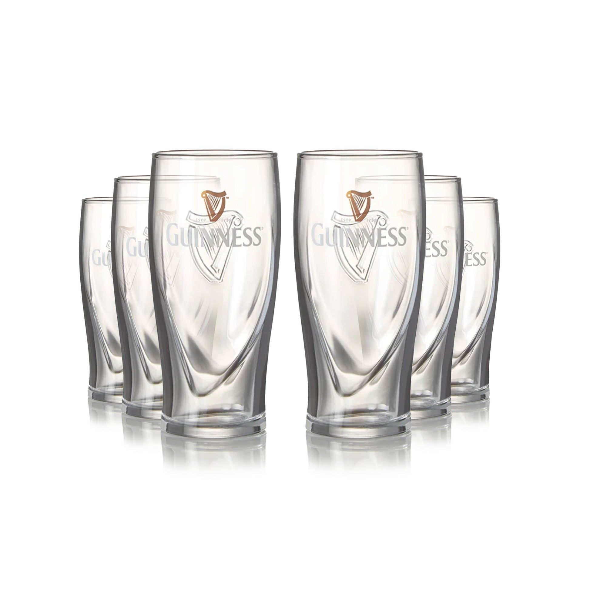 Six Guinness Half Pint Glass 6 Pack on a white background, perfect for a 6 pack.