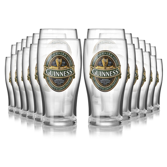 Eight Guinness Ireland Collection Pint Glasses on a white background.