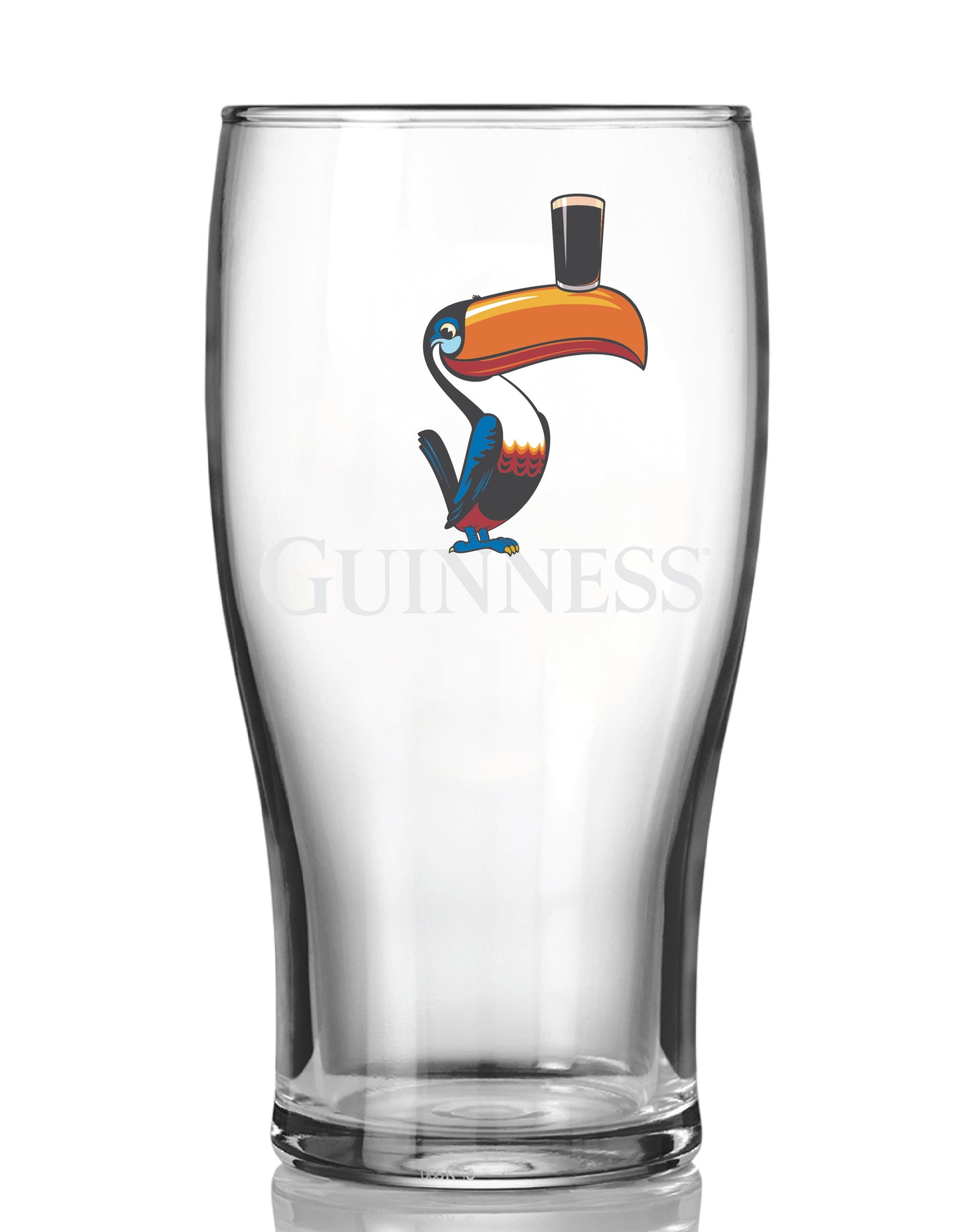 The Guinness Mixed Pint Glass Gift Set from Guinness Webstore US includes a clear pint glass with a vibrant toucan balancing a pint on its beak and a subtle Guinness logo—perfect for collectors and Irish beer fans.