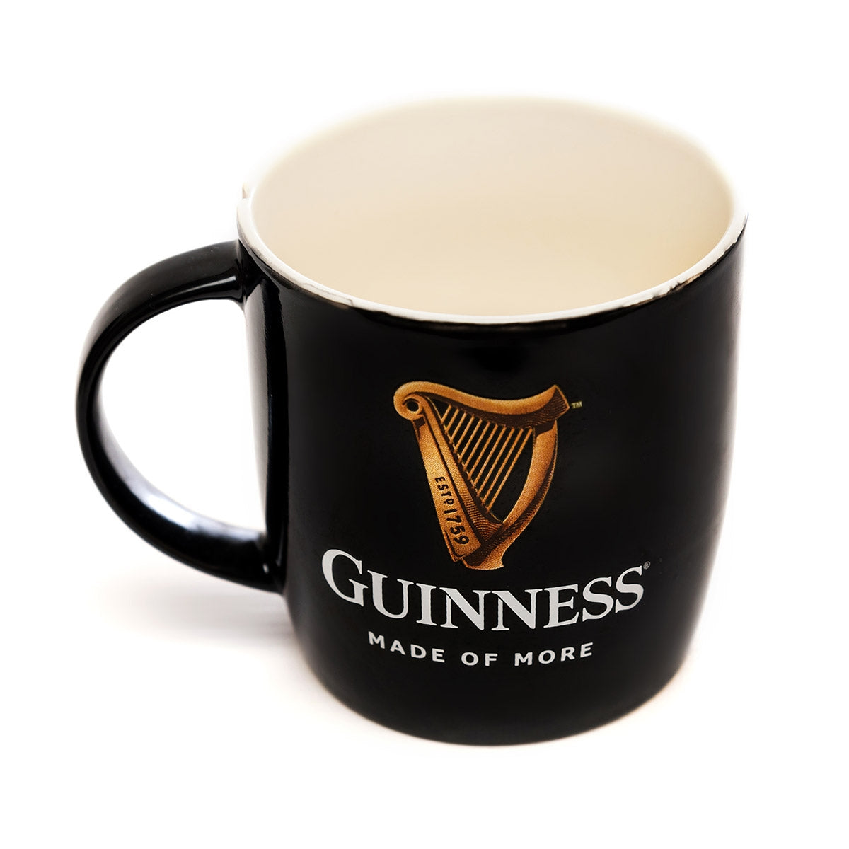 A Guinness Black Mug with Official Harp Logo is displayed on a white background.