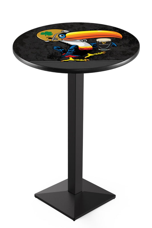The Guinness Notre Dame Toucan Pub Table with Square Base features a sleek black design, adorned with the iconic image of a toucan. It is the perfect addition for fans of Ireland's most notable brands, such as Guinness.